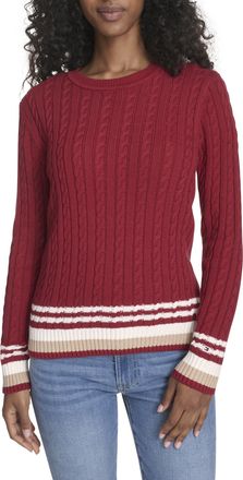 Tommy Hilfiger Womens Cotton Crewneck Cable Sweater, Crimson Multi, Small