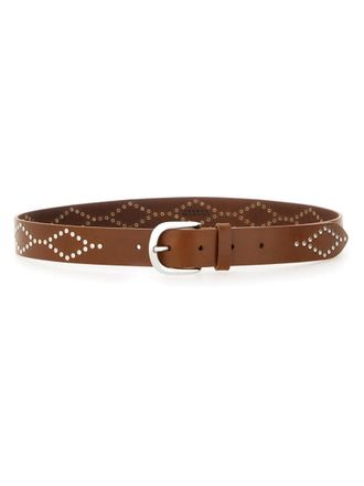 Isabel Marant Liliana Studded Diamond Pattern Slim Leather Belt