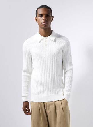 Le 31 Mens Twisted-cable polo-collar sweater