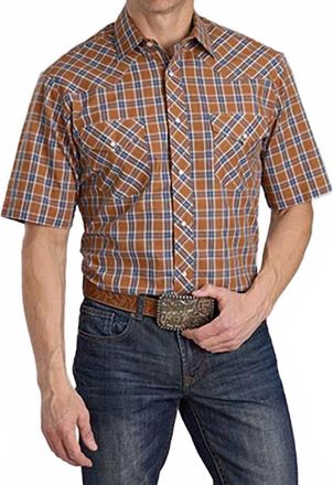Roper Mens Classic Plaid Snap Closure Shirt In Tan