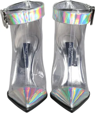 Dolce & Gabbana Silver Iridescent PVC Pointed Short Boots Womens Shoes