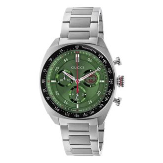 Gucci Ya 142318 - Interlocking 41mm roestvrijstalen kast- groene wijzerplaat- kleine secondewijzer- zwarte keramische lunette met tachymeter aanduiding- roe