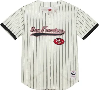 Mitchell & Ness Mens Mitchell & Ness Jerry Rice Cream San Francisco 49ers Name & Number Mesh Button-Up Baseball Jersey at Nordstrom, Size Xxx-Large
