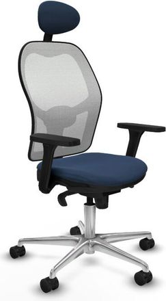 Piqueras y Crespo Piqueras Y Crespo - Jorquera Sincro Malla Blanca Similpiel Azul Marino Brazos 3d Base Aluminio Cabecero Fijo Ruedas 65mm Nailon