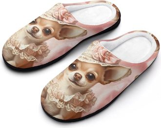 Generic Chihuahua Baseball with Hat Womens Slippers Warm House Slippers Indoor House Shoes with Anti-Skid Rubber Sole