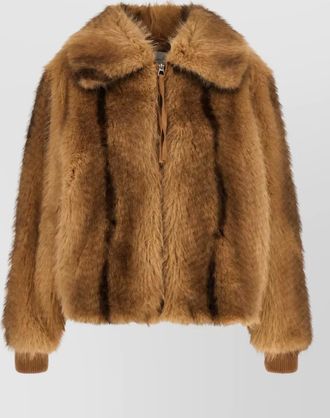 Nude faux fur bomber jacket