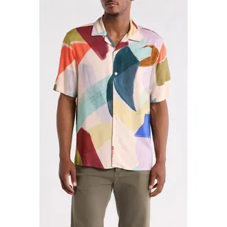 Wax London Didcot Painted Shapes Camp Shirt in Green Multi at Nordstrom, Size Xx-Large