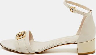 Ferragamo Cream Patent Leather Como Ankle Strap Sandals