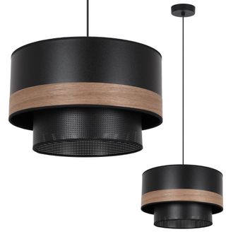 OEM L&aacute;mpara Colgante Wood Duo Negra 1 Pantalla De Malla Plana Chapa De Nogal