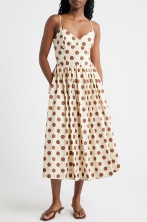Lucy Paris Everly Dot Sleeveless Midi Dress in Cream Brown at Nordstrom, Size X-Small