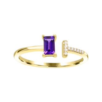 Diamond2Deal 10K Yellow Gold Amethyst and Diamond Engagement Ring ( 0.25Ct)