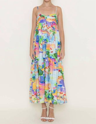 FORE COLLECTION Isla Print Tiered Dress In Blue Multi
