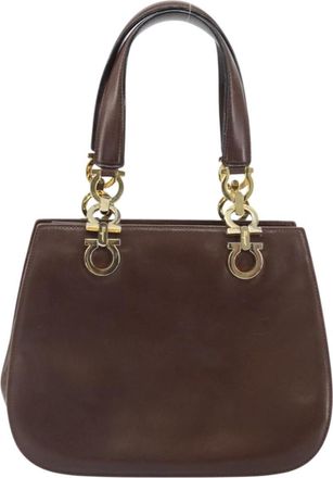 Ferragamo Gancini Handbag Leather Brown Leather Handbag (Pre-Owned)