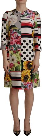 Dolce & Gabbana Multicolor Pachwork Charmeuse Floral Shift Womens Dress (Pre-Owned)