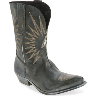 Golden Goose Wish Star Short Western Boot in Black/Ecru/Silver at Nordstrom, Size 11Us