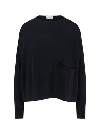 Maryya Black Knit Sweater With Round Neckline And Ribbed Finishes