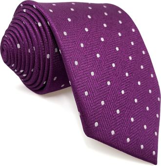 Shlax & Wing Dotty Necktie for Men Dark Magenta Purple Plum White Dots Extra Long 63