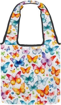 Generic Watercolors Butterflies Reversible Canvas Shoulder Tote - Double-Sided Print, 12oz Cotton, 27cm Drop, Fold-Flat Bag for Travel, Shopping, Street Outin