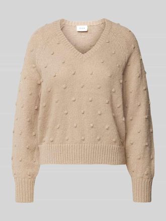 Vila Strickpullover mit &uuml;berschnittenen Schultern Modell TULI in Beige, Gr&ouml;&szlig;e L