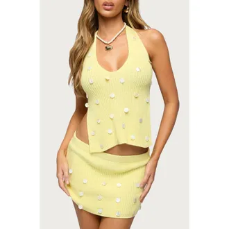 Edikted Lylah Open Back Charm Knit Halter Top in Light-Yellow at Nordstrom, Size X-Large