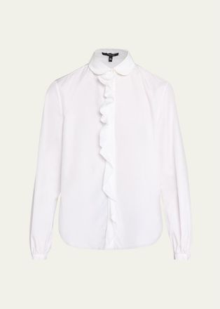 R13 Shrunken Ruffle-Trim Cotton Poplin Shirt