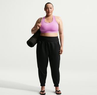 Nike Womens One High-Waisted Full-Length Knit Jogger Pants (Plus Size) in Black | IB9141-010