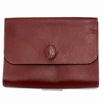 Cartier Must Wine Red Leather Clutch Bag (Pre-Owned)