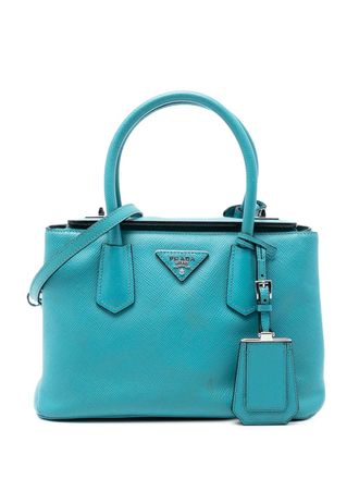 Prada 2000-2025 Small Saffiano Cuir Turnlock Twin satchel - Blue