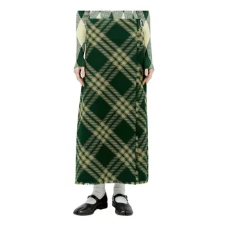 Burberry Wool Check Midi Skirt - female - Burberry - Maxi Skirts - Green - 2XS - Skirts