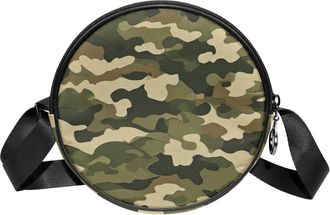 Generic Circle Crossbody Bag for Women, Camouflage Small Sling Bag Daypack with Zipper Adjustable Shoulder Straps Casual Ladies Girls Round Purse