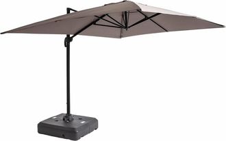 Oviala Parasol 4x3m 360&deg; inclinable con base con ruedas, topo