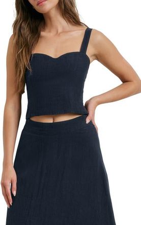 Favorite Daughter There For You Linen Crop Top in Navy at Nordstrom, Size 10