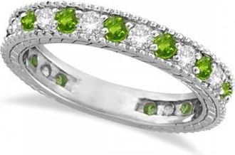 Allurez Diamond & Peridot Eternity Ring Band 14k White Gold (1.08ct)