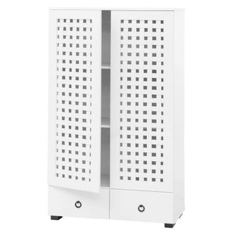 Hhg Armario Hhg 358, Armario De Sal&oacute;n, Dise&ntilde;o Mimbre 3d 2 Puertas 3 Compartimentos 2 Cajones Con Cierre Suave, 138x80x36cm, Blanco