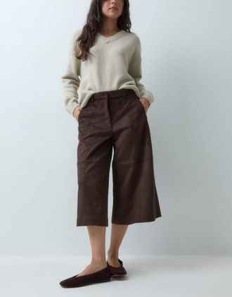 Abercrombie & Fitch culotte a vita alta in camoscio sintetico marrone