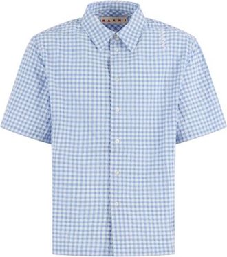 Marni Seersucker Short-Sleeved Checked Shirt, Brand Size 50 ( US Size 40 )