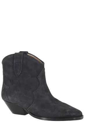Isabel Marant Black Dewina Gz Pointed-Toe Cuban Heel Suede Ankle Boots