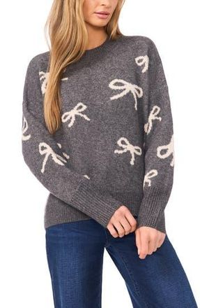 CeCe by Cynthia Steffe Bow Jacquard Crewneck Sweater in Medium Heather Grey at Nordstrom Rack, Size Xx-Large
