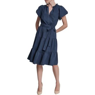 DKNY Bubble Sleeve Tiered Dress in Indigo at Nordstrom Rack, Size 10
