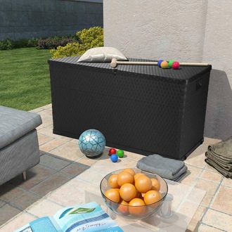 Berkfield Home Garden Storage Box Anthracite 120x56x63 cm PP Rattan in Black | Size: 120 x 56 x 63 cm