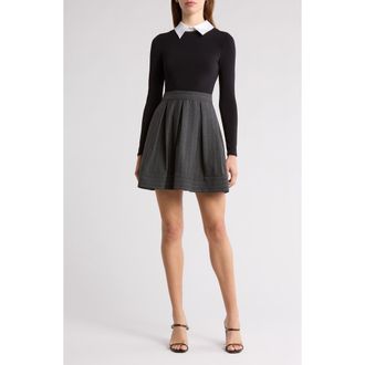 Alice & Olivia Chara Long Sleeve Mixed Media Dress in Charcoal/White at Nordstrom Rack, Size 0