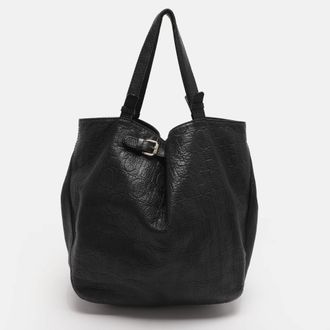 Carolina Herrera Black Monogram Embossed Leather Belt Tote