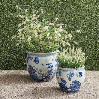Frontgate Blue Ming Handpainted Ceramic Planters - 21 H, 21 H, Individual - Frontgate
