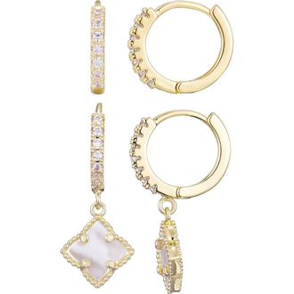 Adornia Set of 2 Hoop Earrings in Gold-White at Nordstrom Rack