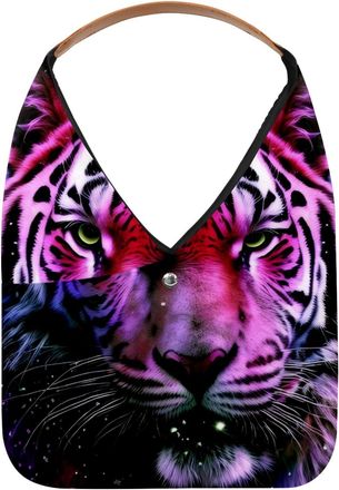 Generic Purple Galaxy Tiger Head Reusable Lightweight Grocery Bags - Foldable Into Compact Pouch, Washable & Sturdy, Multipurpose for Shopping and Travel