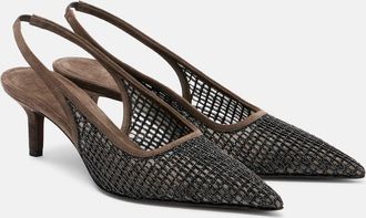 Brunello Cucinelli Monili 55 suede-trimmed slingback pumps