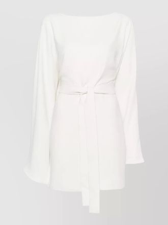 Parosh belted waist dress long sleeves boat neck