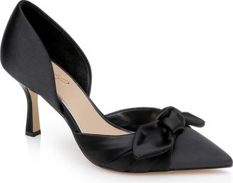 Badgley Mischka Emelia dOrsay Pointed Toe Pump in Black Satin at Nordstrom, Size 5.5