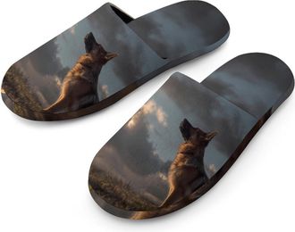 Generic German Shepherd God Mens Slippers Warm Non-Slip Houes Shose Spa Slipper for Home Bedroom