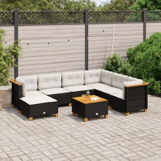 vidaXL Set De Sof&aacute;s De Jard&iacute;n Y Cojines 8 Piezas Rat&aacute;n Sint&eacute;tico Negro Vidaxl